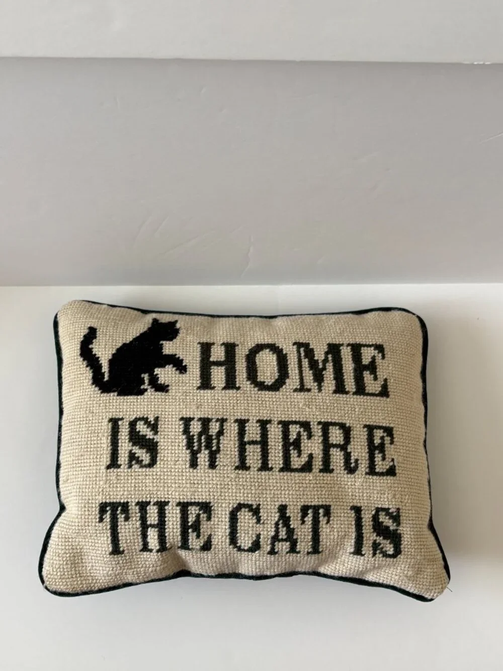 Black Cat Tapestry Pillow Home Is Where The Cat Is Needlepoint Decor Velvet Back